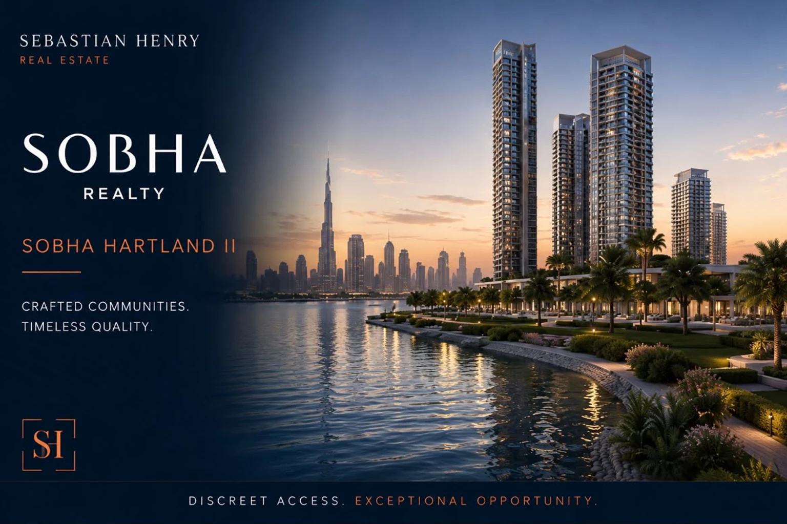 Sebastian Henry editorial artwork depicting Sobha Hartland II and the Dubai skyline